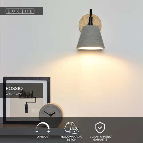 Lucide POSSIO - Wandlamp - 1xE14 - Grijs - USP